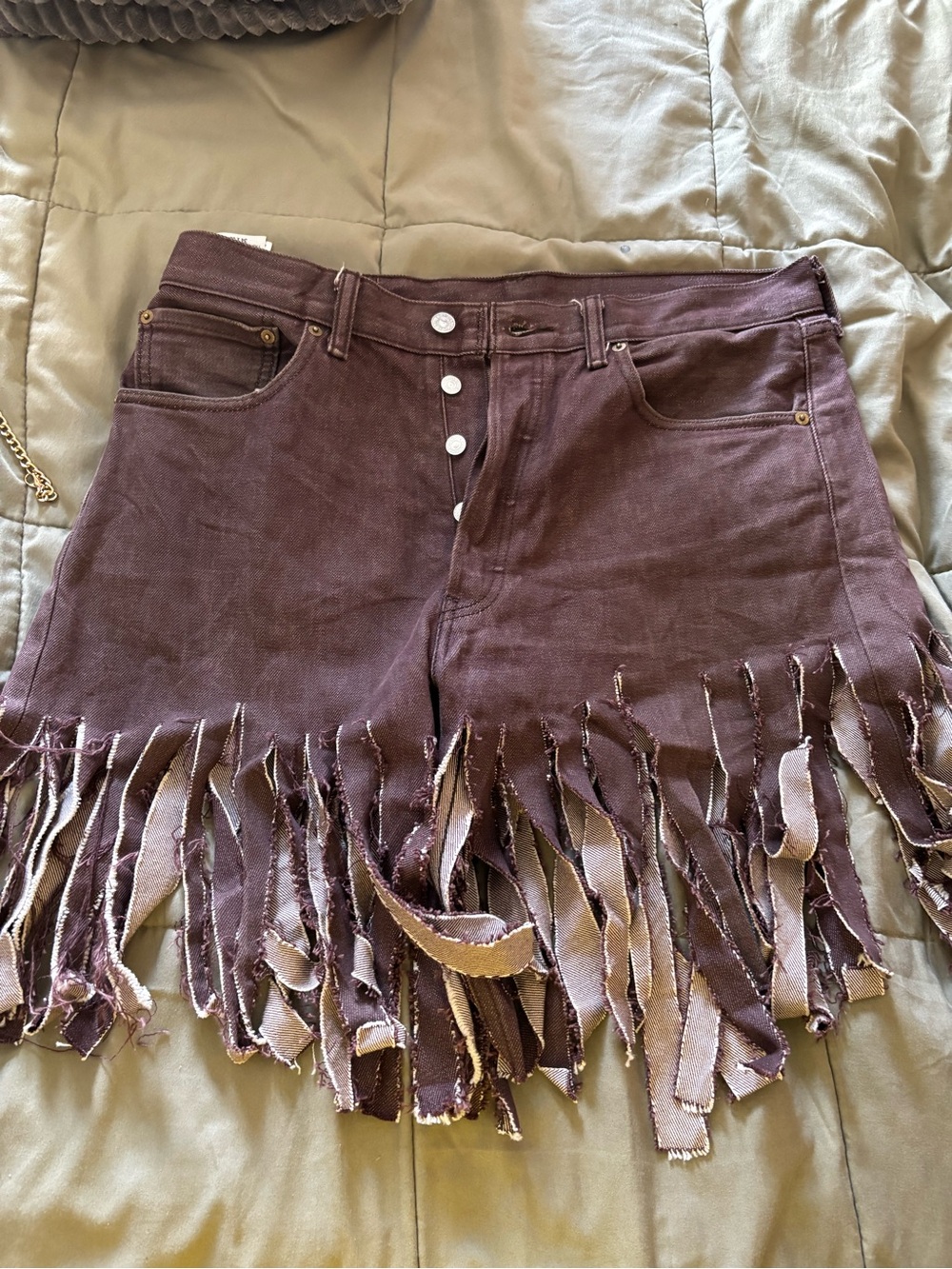 Levi's Plum Fringe Button-Front Denim Mini Shorts
